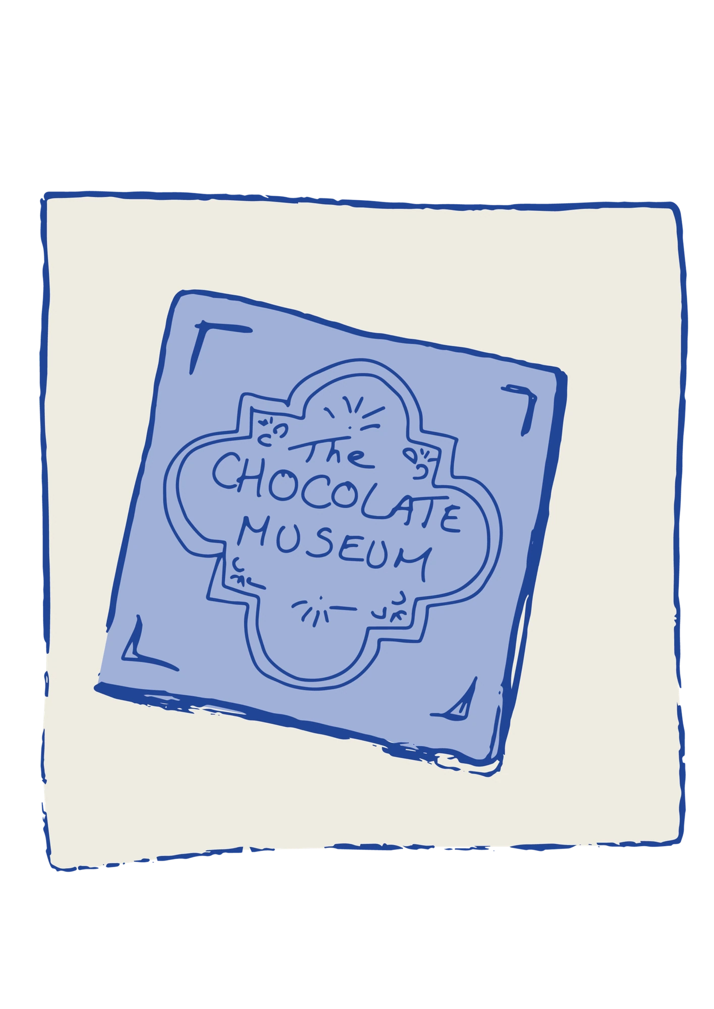Lámina tipográfica azul de The Chocolate Museum